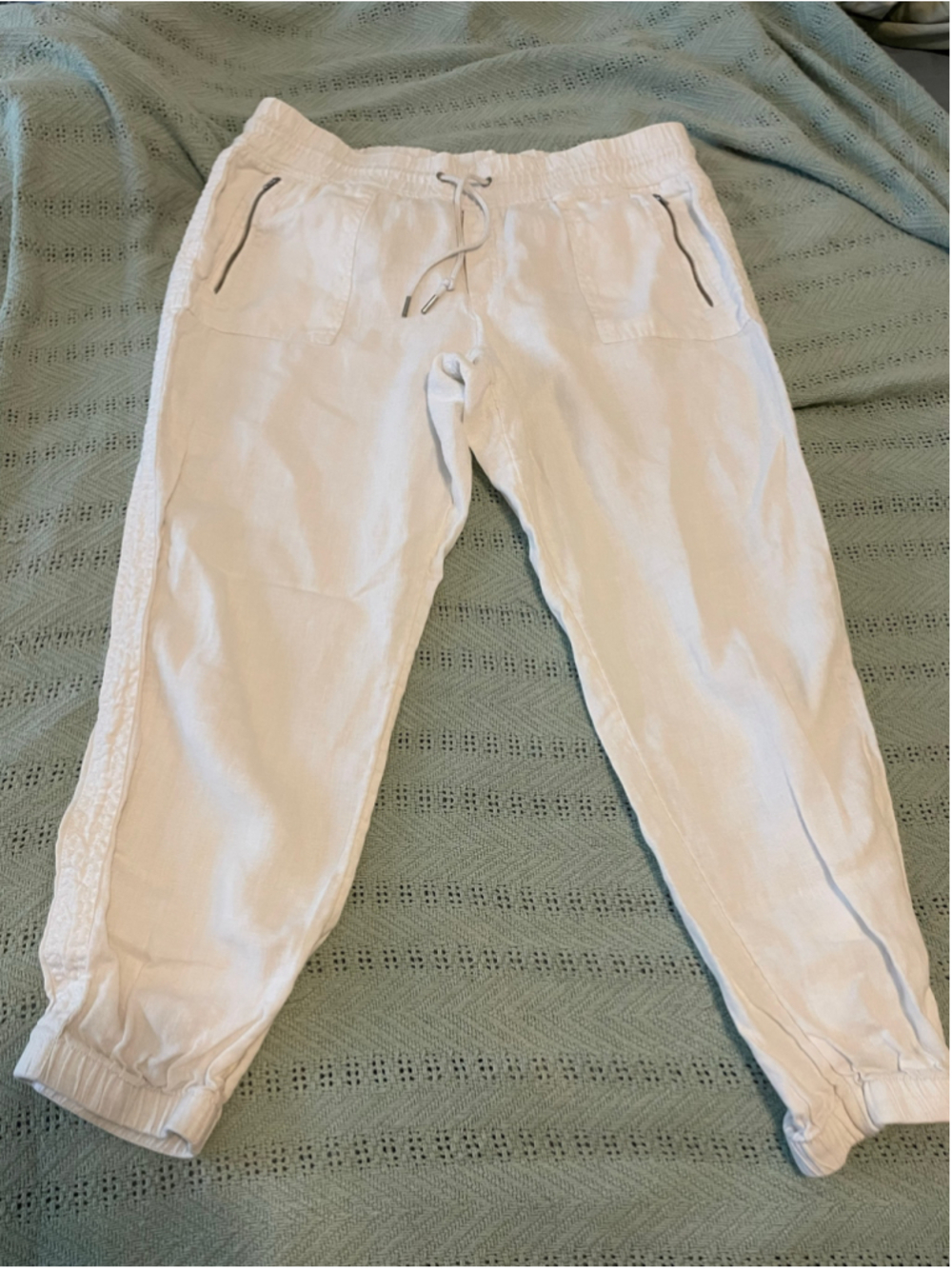 Women's Athleta Cabo 100% Linen Jogger Pants White Size 16 resortwear boho chic